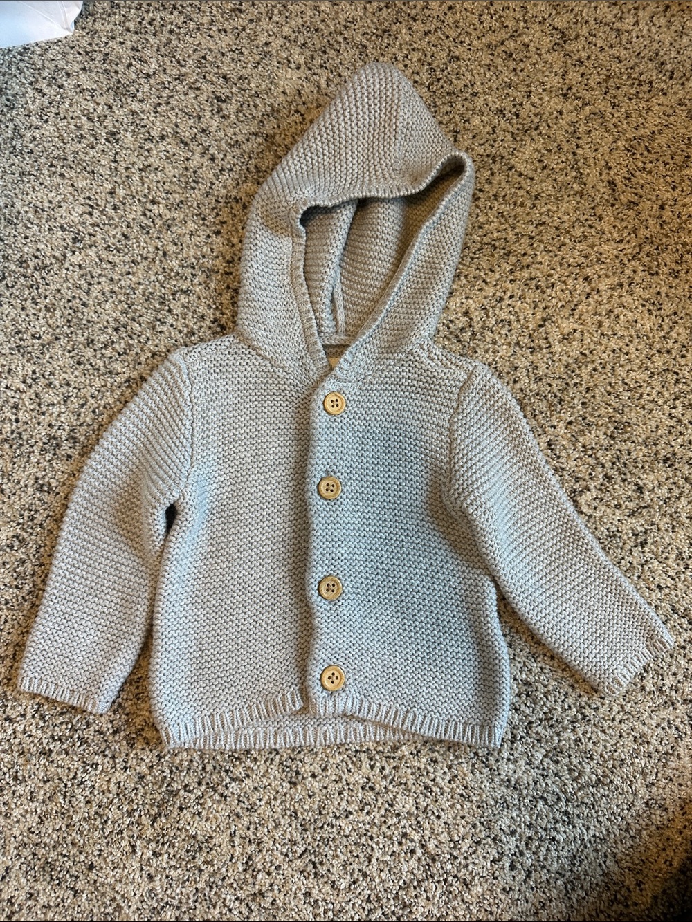 Baby Hooded Knit Button-Up Cardigan - Light Gray